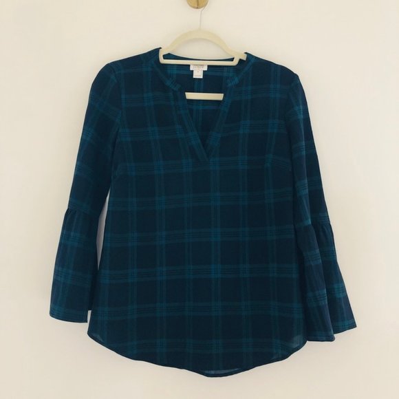 J. Crew Tops - J.Crew Blue/Green Plaid Blouse XS E72